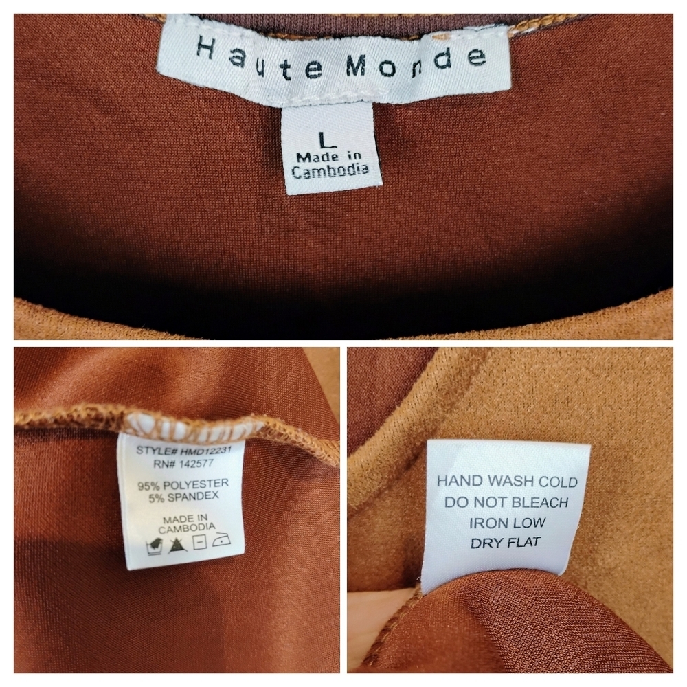 Haute Monde Sleeveless Mini Sheath Dress Size L (Jrs) Cinnamon Brown Faux Suede - Picture 13 of 13